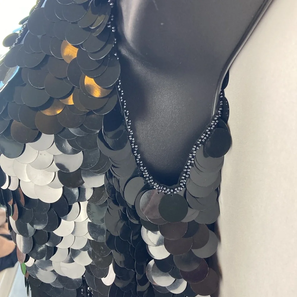 Swee Lo black silk dress top with sequins and beading - Picture 10 of 10